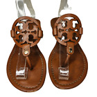 TORY BURCH Brown Miller Sandals Leather Thong Logo Medallion Flat Shoes 7.5