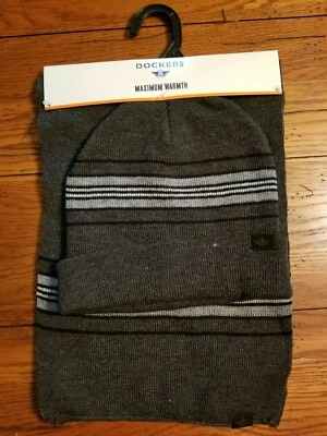 NUEVO CON ETIQUETAS Para Hombres Dockers Máximo Calor Gorro Sombrero Bufanda Conjunto Gris Carbón OS Foto 1 de 4