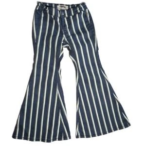 Rock & Roll Denim Jeans Mädchen 7 Knöpfe Bell Bottom Flare y2k gestreift Hippie - Bild 1 von 9