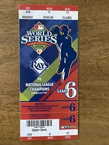 2008 World Series Game 6 Full Ticket Phillies beat Rays In 5; Phantom Ticket - Picture 1 of 2
