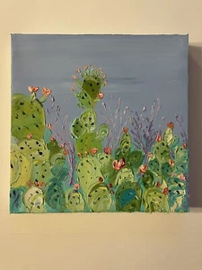 ORIGINAL Cactus Oil Painting Desert 12 X 12 Inches Contemporary Impasto - Picture 1 of 21