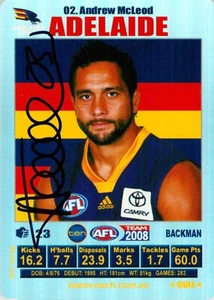 Signed 2008 Adelaide Crows AFL TeamCoach Silver Card - Andrew McLeod - Imagen 1 de 3