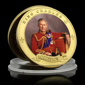 Moneda Rey Carlos CR III de Inglaterra Medalla Desafío Oro Adhesión 2022 Souvenir - Imagen 1 de 15