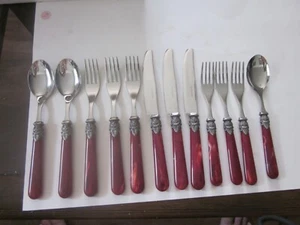 EME INOX 18/10 ITALY NAPOLEAN BORDEAUX RED 12 PIECE FLATWARE SETTING NOS - Picture 1 of 3
