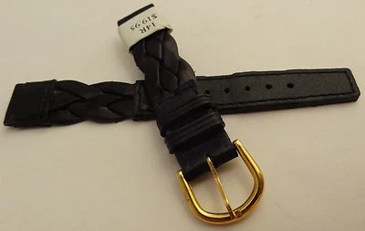 Nuevo Hecho en Francia Negro ZRC Trenzado Tejido 14mm Correa de Reloj Tono Dorado Hebilla Foto 1 de 4