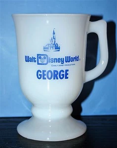 Vintage Disney World Milk Glass Pedestal Mug George Cinderella Castle Mickey - Picture 1 of 6