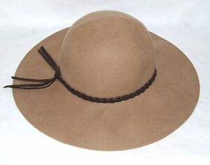 Wool Felt Wide Brim Floppy Hat w/Leather Braid - Reenactment - Colonial, Farmer