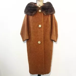 Abrigo Vintage Años 50 S M Cuello de Piel Marrón Chaqueta con Botones Difusos - Imagen 1 de 12