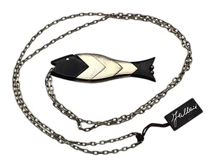 Vintage ANTONIO FALLACI Sterling Silver / Ebony Ladies Fish Pendant Necklace - Picture 1 of 4