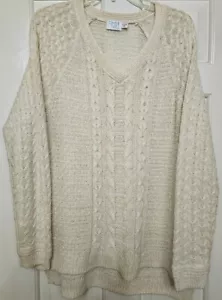 TIME TRU X-L 16-18 WOMEN'S BEIGE LONG SLEEVE SWEATER - Picture 1 of 11