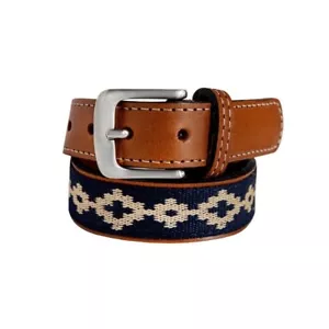 GauchoLife Guarda Pampas Polo Leather Belt Kids’ XS (Brown, Blue/Beige) - Picture 1 of 6
