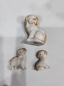 Antike Vintage Deutsche Biskuit Pekingese Hund Welpen 3 Stück Selten - Bild 1 von 5