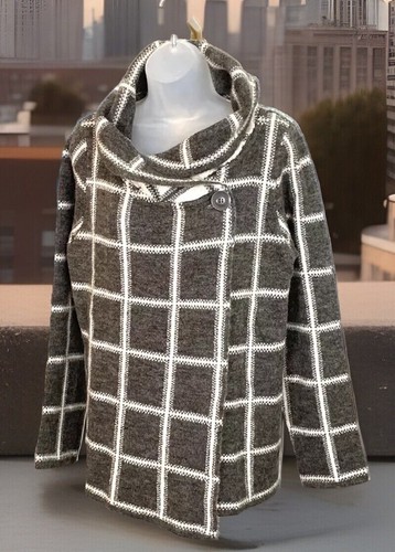 OFF WHITE Cappotto Maglione Taglia XL Grigio Avorio Morbido Classico Misto Lana Finestra Ellen Tracy