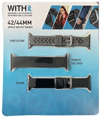Withit Apple Watch Bands 3 Pack, Sport Silicone/Stainless Steel Mesh 42/44MM - Image 1 of 3