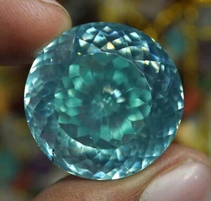 AAA 50.00 Ct Natural Cambodian Water Blue Zircon Round Cut Loose Gemstone - Picture 1 of 4