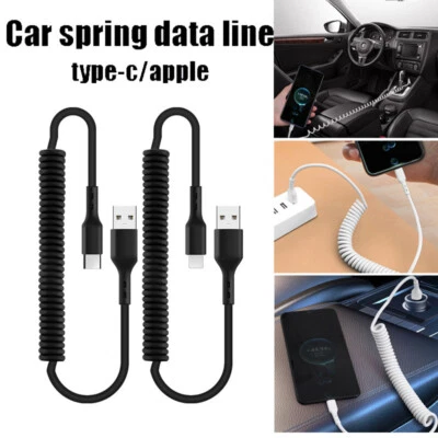 USB Type C Fast Charger Retractable Coiled Cable Data Cord for Apple Android+ - Image 1 of 4