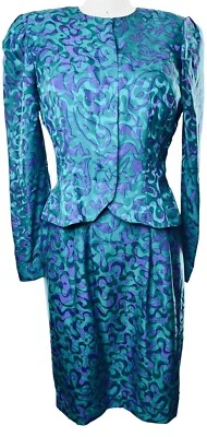 Conjunto de falda de seda púrpura y verde Adrianna Papell Foto 1 de 4