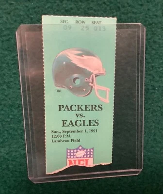 1991 Eagles vs Packers Sept 1 original Ticket Stub @ Lambeau-Reggie 3 sacks-NFL - Image 1 of 2