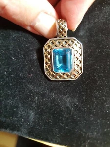 Blautopas Sterlingsilber/14k zweifarbiges Dia -- Designer - Bild 1 von 6