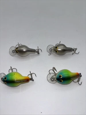 ¡Muy raro! Bagley's "Fat Cat" Crankbait Vintage Lote De Cuatro 2 Arco Iris, 2 Plateados Foto 1 de 4