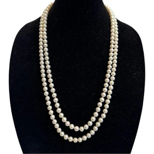 Vintage Faux Perle Sterling Silber 925 Verschluss Doppelstrang Halskette - Bild 1 von 16