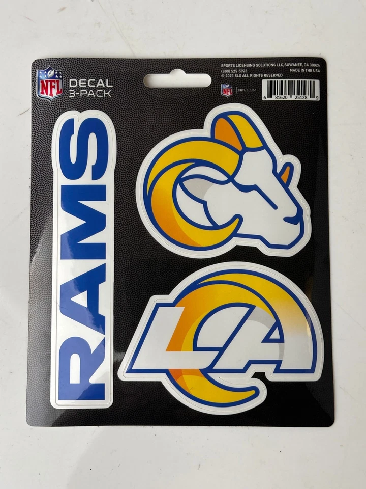 New NFL Los Angeles Rams Vinyl Die-Cut Decal Stickers 3-Pack Made in USA - Image 1 of 1