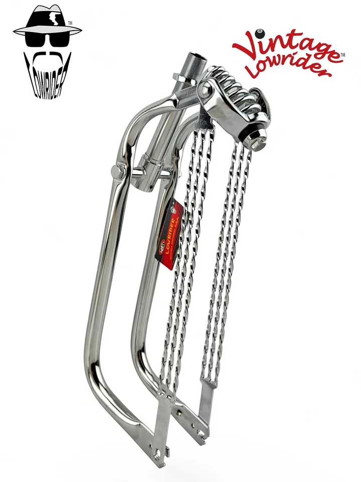 Vintage Lowrider 20" Bent Leg Springer Chrome Fork w/Triple Flat Twisted Bars. - Image 1 of 1