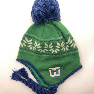 Sombrero de invierno Hartford Whalers hockey verde azul pompón CCM Foto 1 de 4