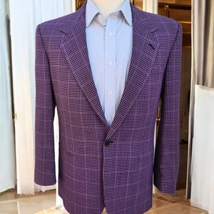 Vtg Versace V2 Blazer 38R Purple Plaid Silk Dual Vent 1990s 48it - Picture 1 of 24