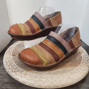 Spring Step Camel Stripe 100% Leather Firefly Slip-on Mules Clog Women Shoe 10 - Picture 1 of 12