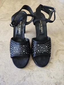 Bruno Magli Vintage 1990s Black Satin Rhinestone Heels Size 38 - Picture 1 of 9