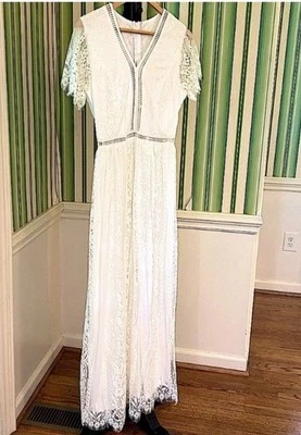 Bridal Gown #1 Photography Gown Lace Maxi Dress White Eyelet Dental Detail Large - Image 1 of 4