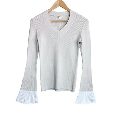 Minnie Rose Sweater Womens Medium Bell Sleeve  Cotton Silk Beige White Pullover - Image 1 of 4