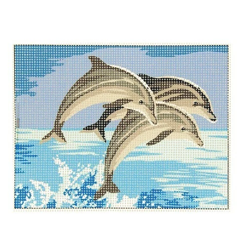 Kit canevas dauphins toile coton + aiguille + fils enfants broderie   - Photo 1/1