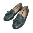 Trenery Shoes Size 38 / 7 Forest Green Loafers Flats W Tassles Leather Vguc