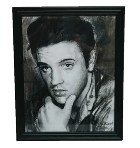 ELVIS Charcoal Drawing FRAMED One Only ! Print Ready to Hang 40cm x 32cm - Picture 1 of 8