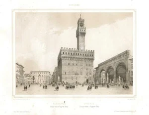 Original Antique Print Florence Palazzo Vieco e Loggia de Lanzi - Italy - Picture 1 of 1