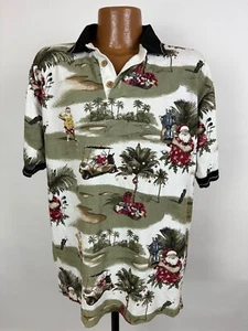 Boca Classics Christmas Polo Shirt Men M Santa Clause Holiday Tropical Golf FLAW - Picture 1 of 18
