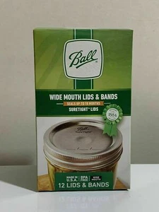 New Wide Mouth Ball Canning Jar Lids and Bands Sealed Box 12 Pack Box 24 Pieces - Picture 1 of 3