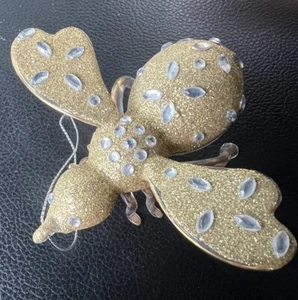 Vtg Joan Rivers Blown Glass Gold With Silver Rhinestone Bee Ornament-READ - Picture 1 of 7