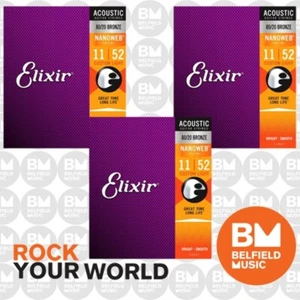 3 x Elixir 11027 Acoustic Guitar Strings Nanoweb Custom Light 11-52 A-NW-CL - Picture 1 of 2