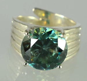 8.96 Ct Green Diamond Solitaire 12 x 12 mm Round Certified Men's Wedding Ring - Picture 1 of 8