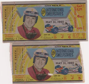 Pair of used 1965 Indy 500 Tickets A.J. Foyt featured - Picture 1 of 2