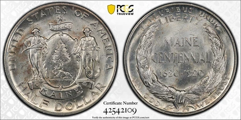 1920 MAINE SILVER COMMEMORATIVE HALF DOLLAR PCGS MS64 Cover