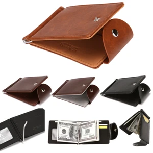 Money Clip Wallet Ultra-thin Slim Leather ID Credit Card Holder Thin Money Purse - Picture 1 of 11