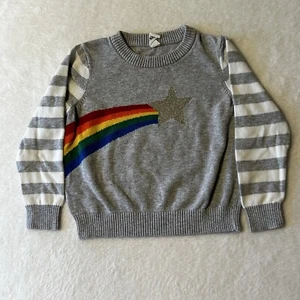 Kid Nation Girls Sweater Size XS 4 Gray Rainbow Striped Long Sleeve Pullover - Picture 1 of 5