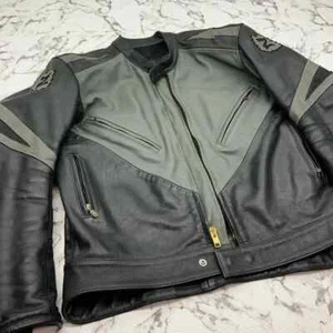 Men's Motorcycle Black | Grey 100% Genuine Leather Jacket - Picture 1 of 7