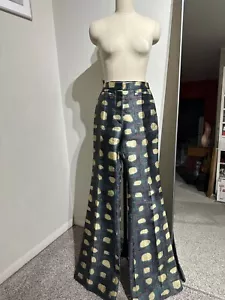 ROCHAS PANTS GREEN CHECK WIDE LEG SILK SIZE 40 - Picture 1 of 12