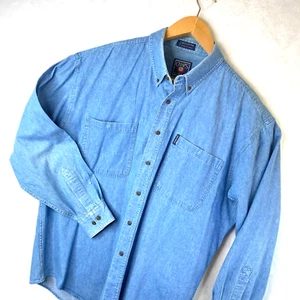 Chaps Ralph Lauren Button Down Shirt Mens XL Blue Long Sleeve Rugged Workwear - Picture 1 of 14