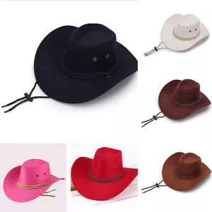Unisex Cowboy Hat Western Cap Panama Wide Brim Sun Hat Sombrero Sunhat Visor - Picture 1 of 16